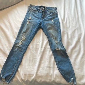 Distressed skinny jeans/Stretch Ankle Legging Mid Rise